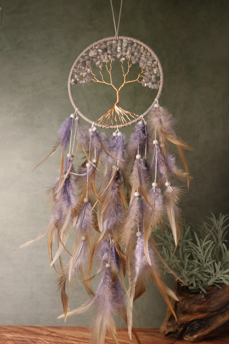 Tree of Life Crystal & Feather Dream Catcher
