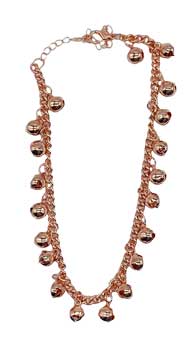 Goldtone chain anklet strung with small bells, adjustable length