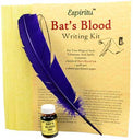 Bat's Blood writing kit with bottle of magical ink, feather quill, and parchment sheets