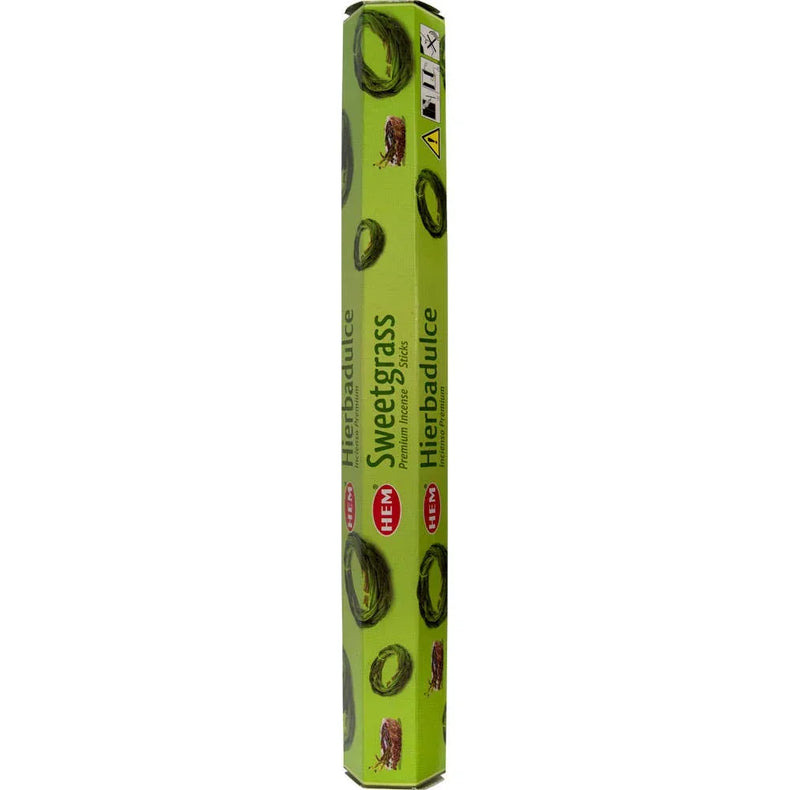 HEM Sweetgrass incense sticks box with green packaging and sweetgrass braid images