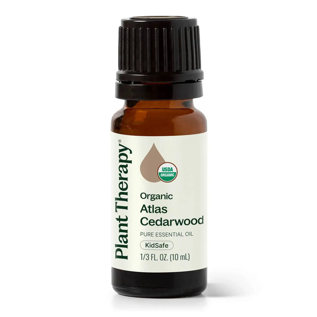 Organic Atlas Cedarwood pure essential oil, USDA certified, KidSafe, 10 mL bottle for aromatherapy and wellness