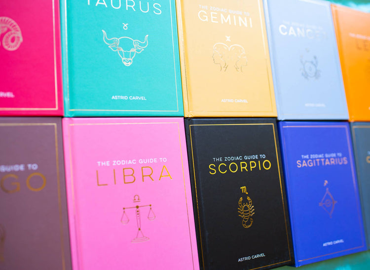 Colorful zodiac guide books for astrology signs Taurus, Gemini, Libra, Scorpio, and more.