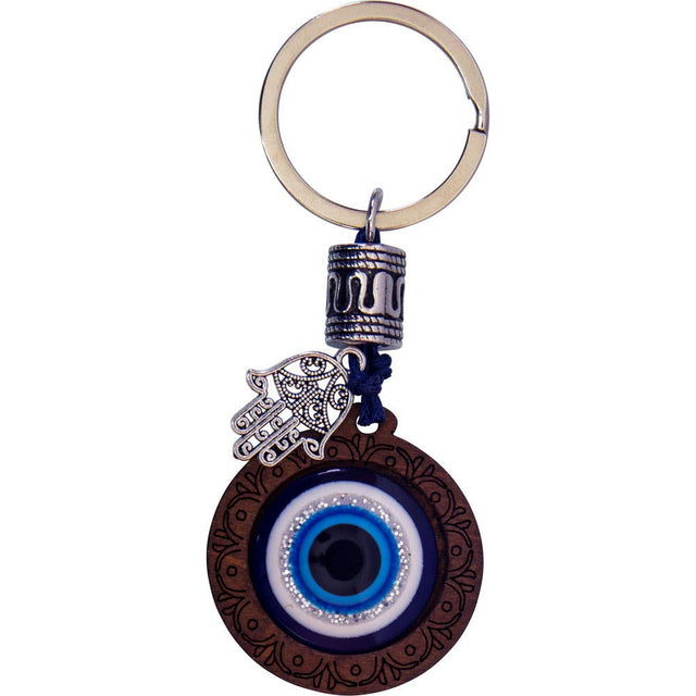 Blue evil eye keychain with Hamsa hand charm, spiritual protection accessory