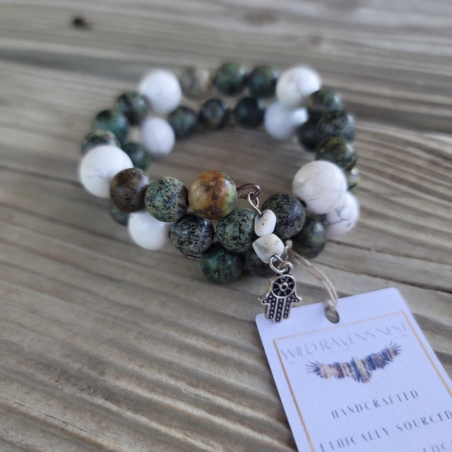 African Turq/Howlite Double Wrap Bracelet - Wild Raven