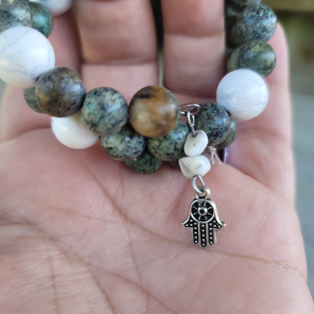 African Turq/Howlite Double Wrap Bracelet - Wild Raven
