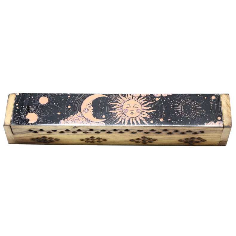 Wooden Incense Burner Box - Sun & Moon
