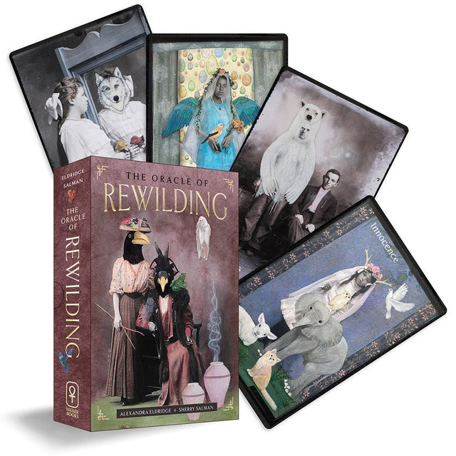 The Oracle of Rewilding tarot deck with mystical animal-human cards for spiritual guidance and intuition