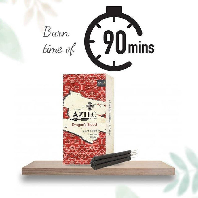 Aztec Aromas Dragon's Blood plant-based incense sticks on display with 90-minute burn time