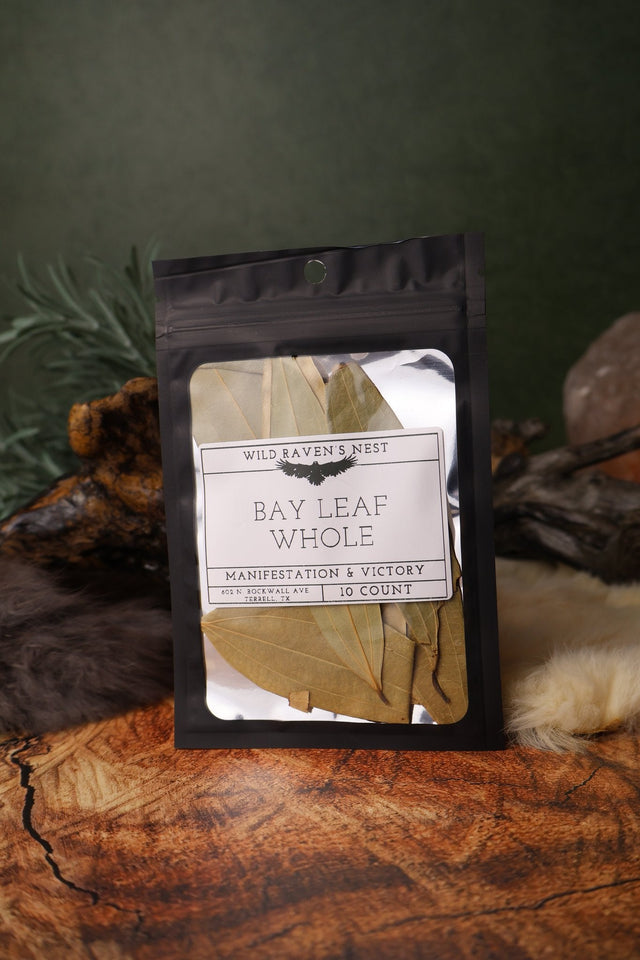 Bay Leaf Whole dried herb in a 10 count Wild Raven's Nest bag, Manifestation & Victory