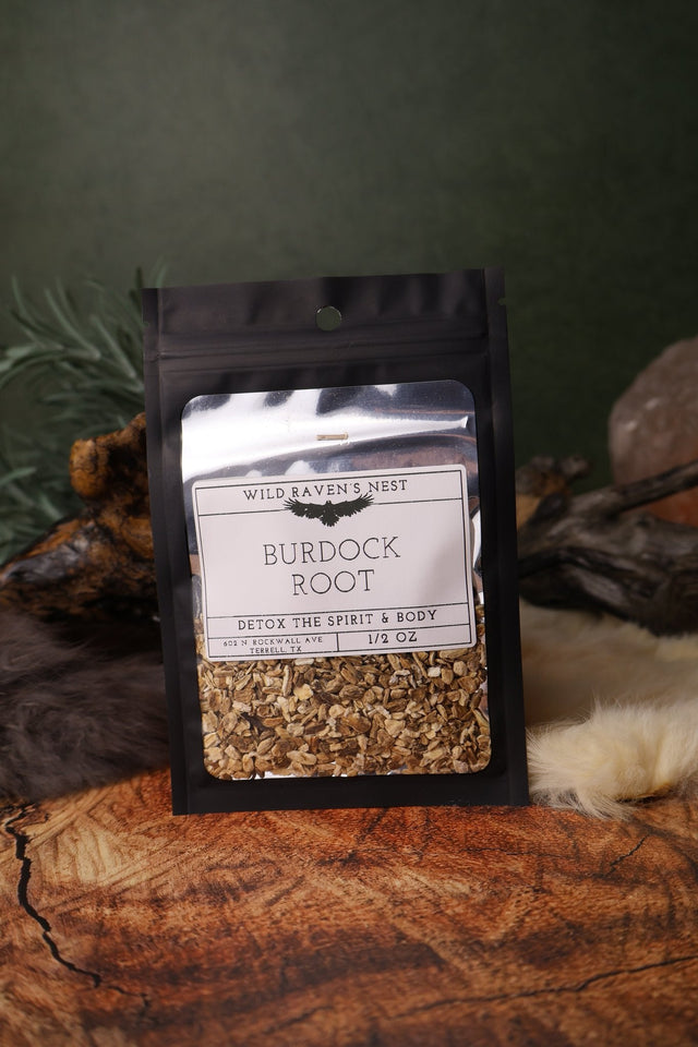 Burdock Root dried herb in a 1/2 oz Wild Raven's Nest bag, Detox the Spirit & Body