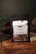Comfrey dried herb in a 1/2 oz Wild Raven's Nest bag, Rebuild & Restore