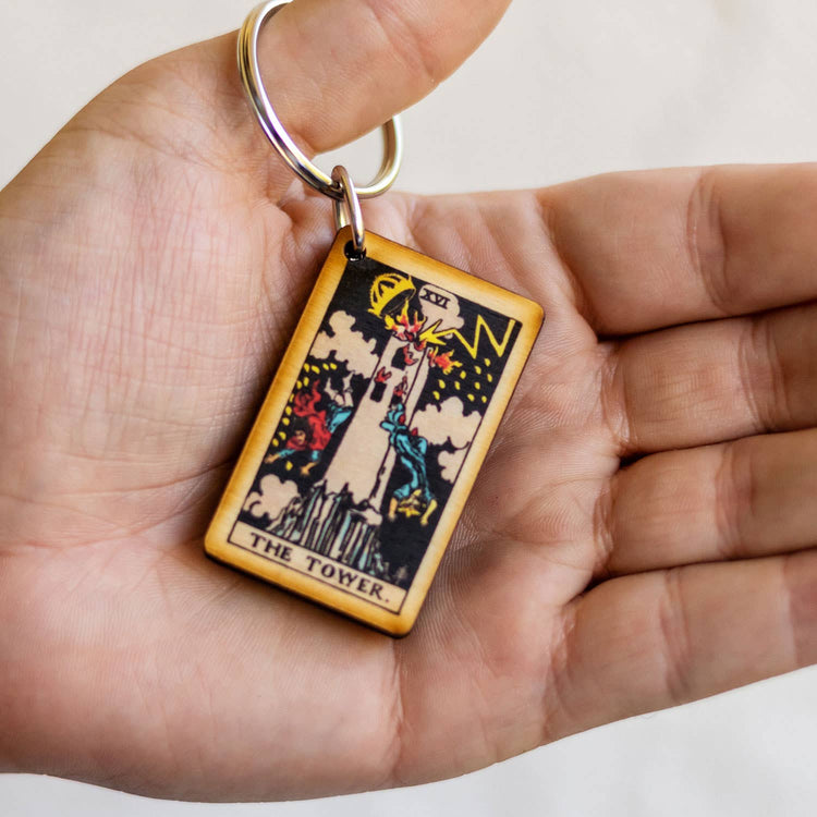 Tarot - 16 - The Tower Full Color Wooden Keychain