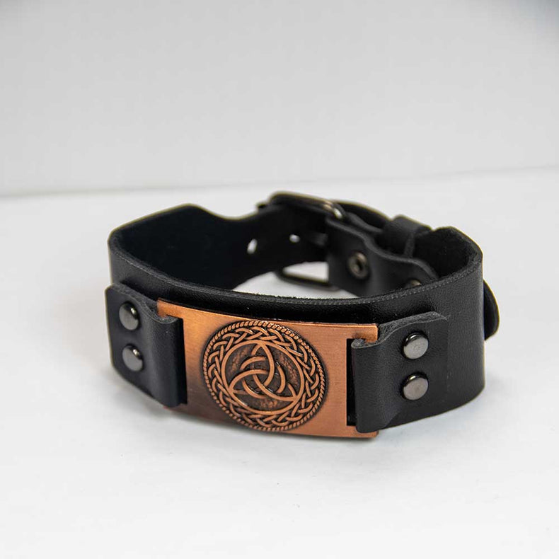 Vegan Leather Adjustable Bracelet - Celtic Knot Black