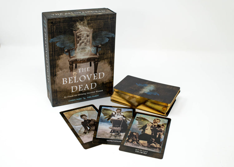 The Beloved Dead oracle card deck with vintage-inspired tarot cards and gold edges