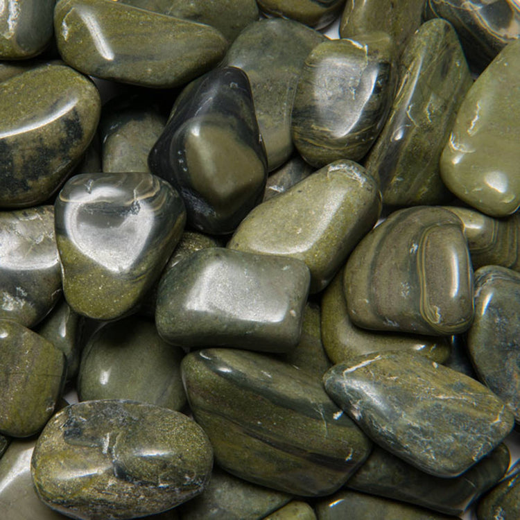 Polished green jasper tumbled stones for crystal healing and meditation