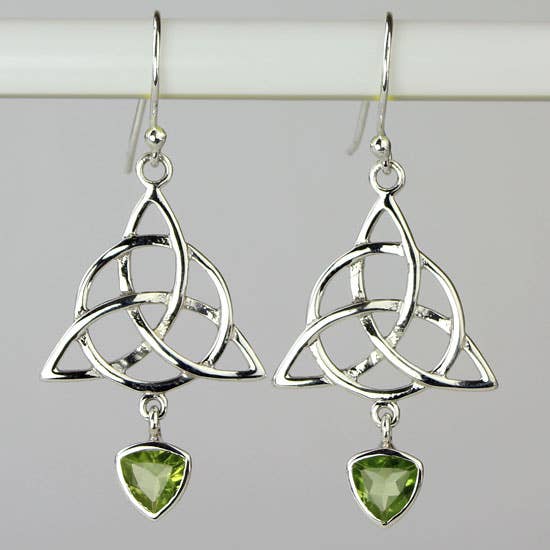 Celtic Trinity Knot Circle of Life Earrings: Peridot