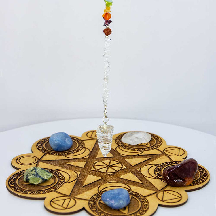 Gemstone Pendulum w/ Chakra Chip & Rudraksha Seed Chain: Chakra Chip & Rudraksha Seed Chain