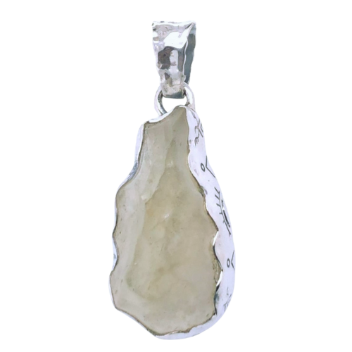 Raw quartz crystal pendant with silver setting, metaphysical jewelry