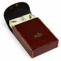 Celtic embossed leather tarot card case with green botanical tarot deck
