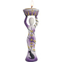 Purple goddess candle holder with pentacle, crescent moons, and black cat design