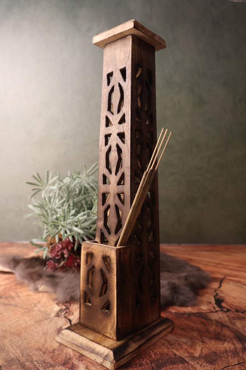 Hand Carved Wooden Incense Burner Tower