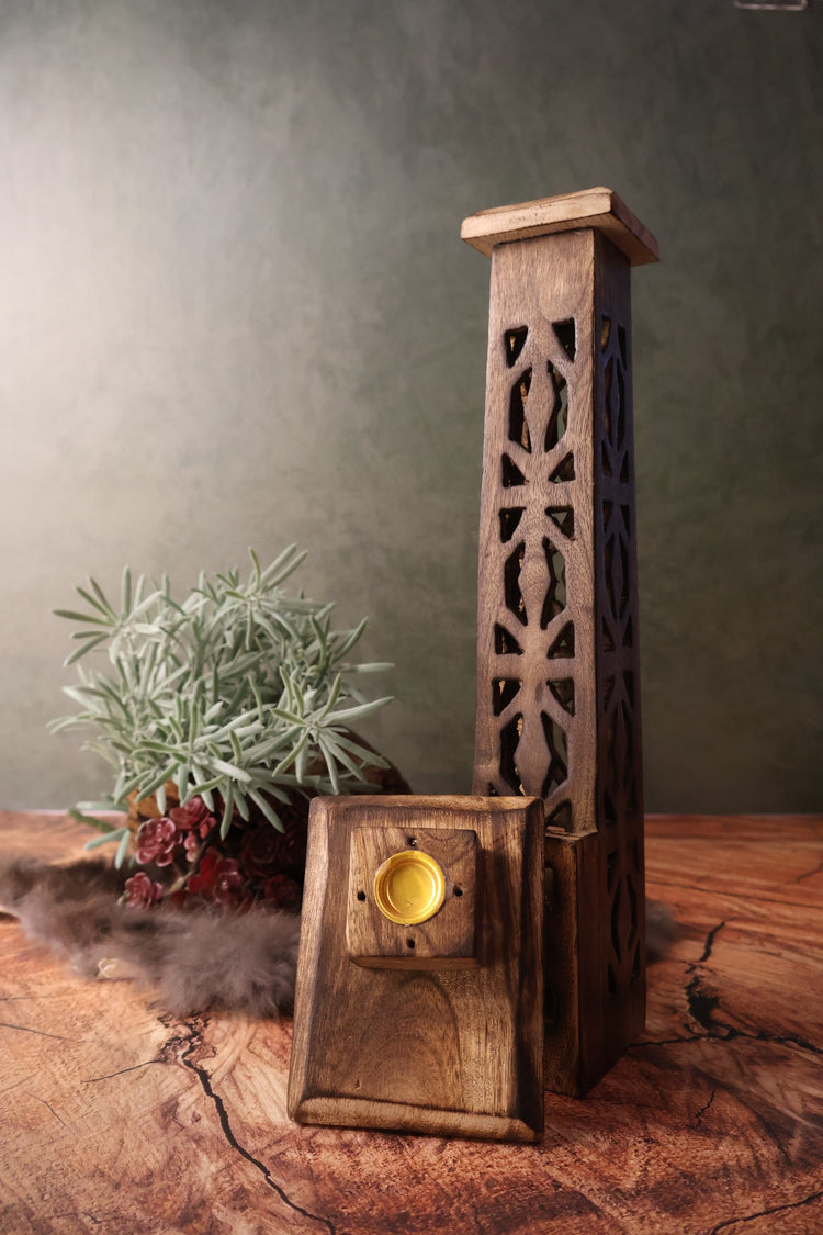 Hand Carved Wooden Incense Burner Tower