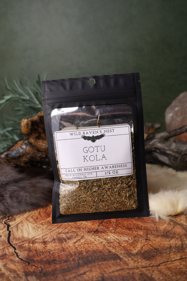 Gotu Kola dried herb in a 1/2 oz Wild Raven's Nest bag, Call in Higher Awareness