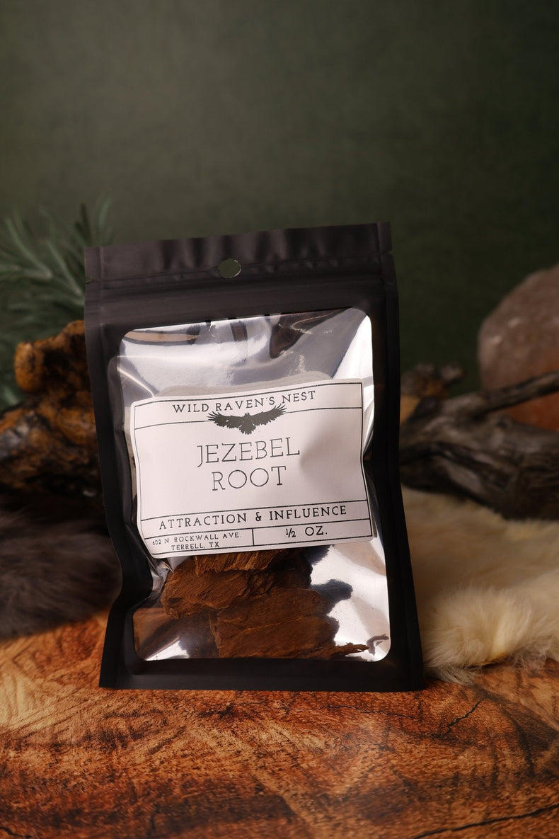 Jezebel Root dried herb in a 1/2 oz Wild Raven's Nest bag, Attraction & Influence