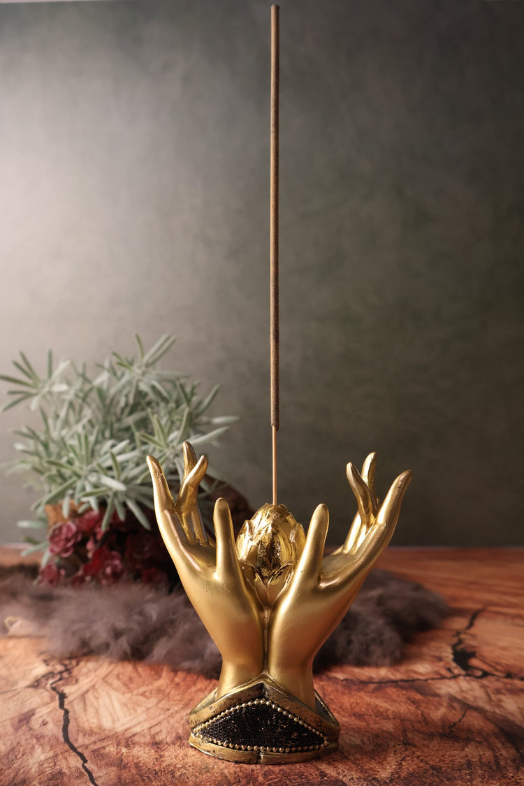 Polyresin Incense Holder - Lotus Mudra Hands