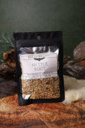 Nettle Root dried herb in a 1/2 oz Wild Raven's Nest bag, Boundary & Authority
