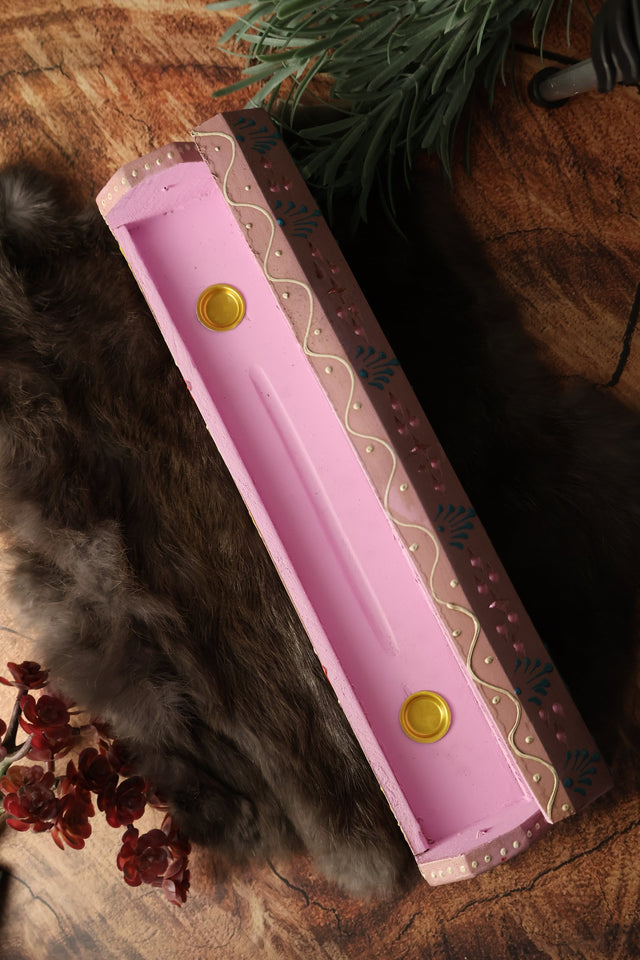 Hand Painted Wooden Incense Box - PINK