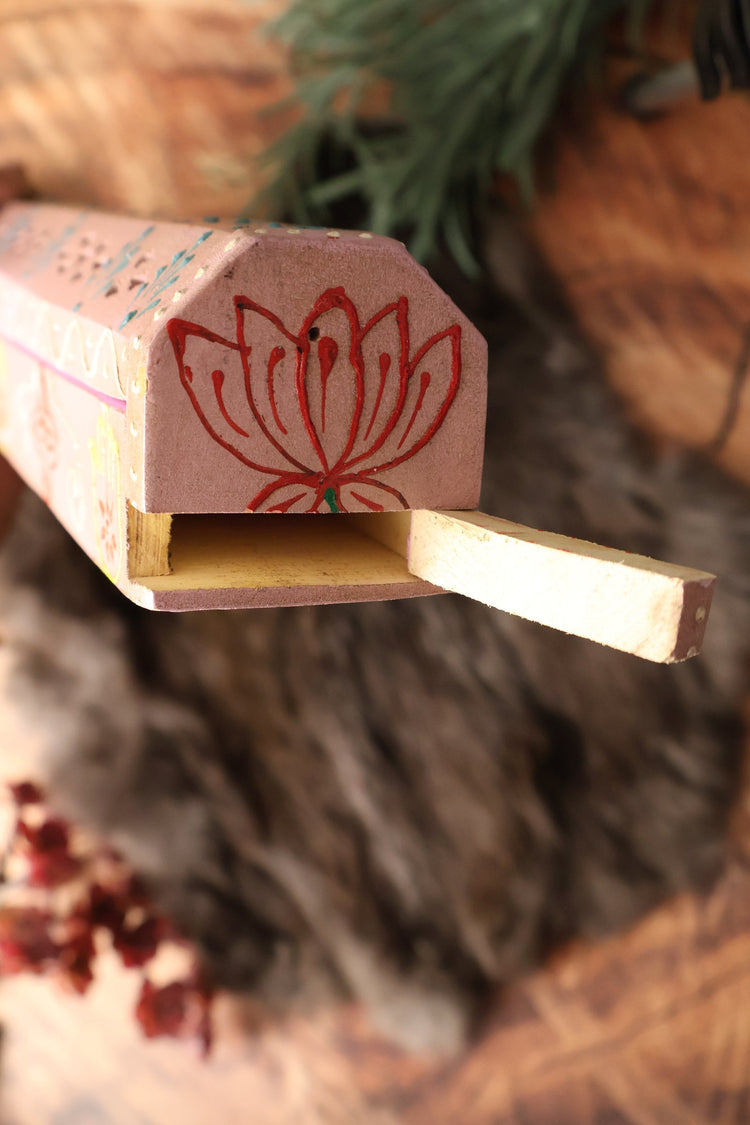 Hand Painted Wooden Incense Box - PINK