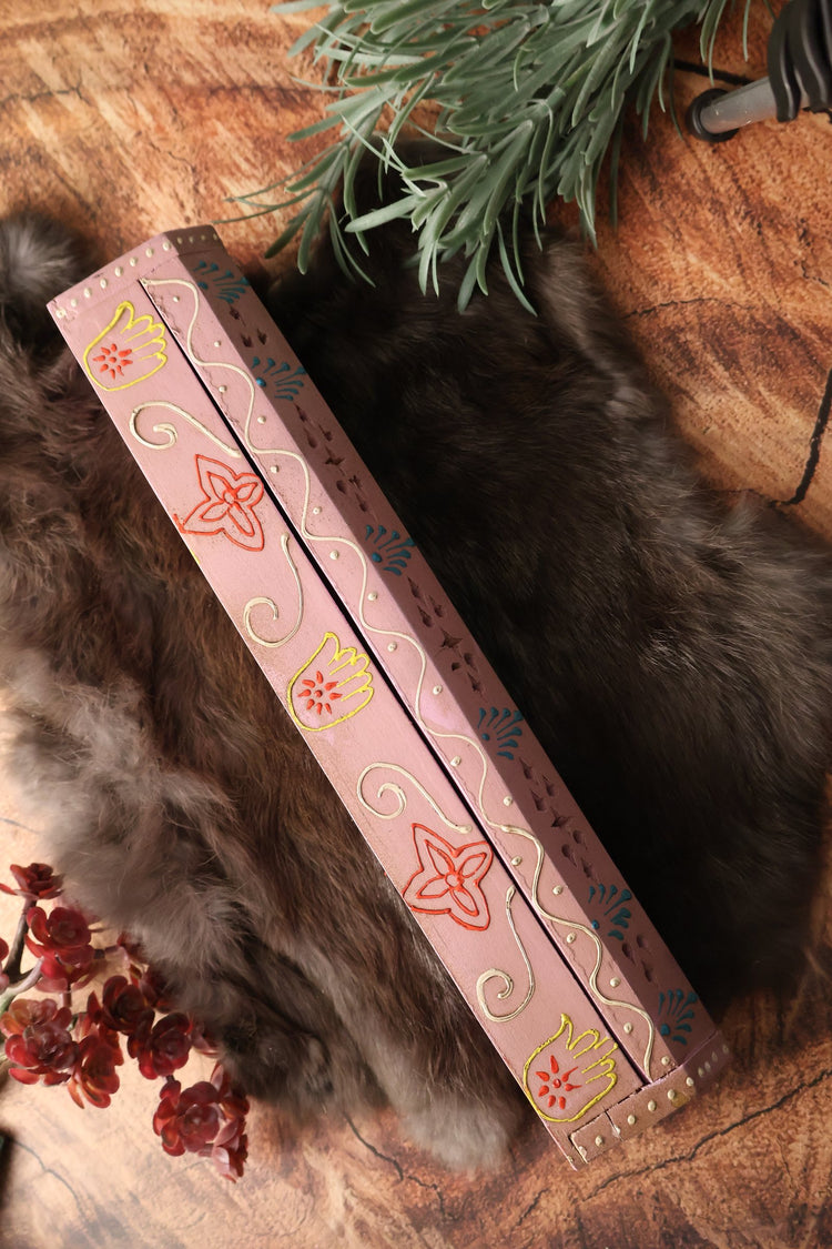 Hand Painted Wooden Incense Box - PINK