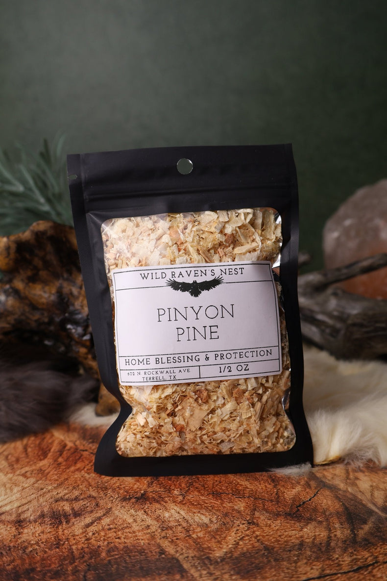 Pinyon Pine dried herb in a 1/2 oz Wild Raven's Nest bag, Home Blessing & Protection
