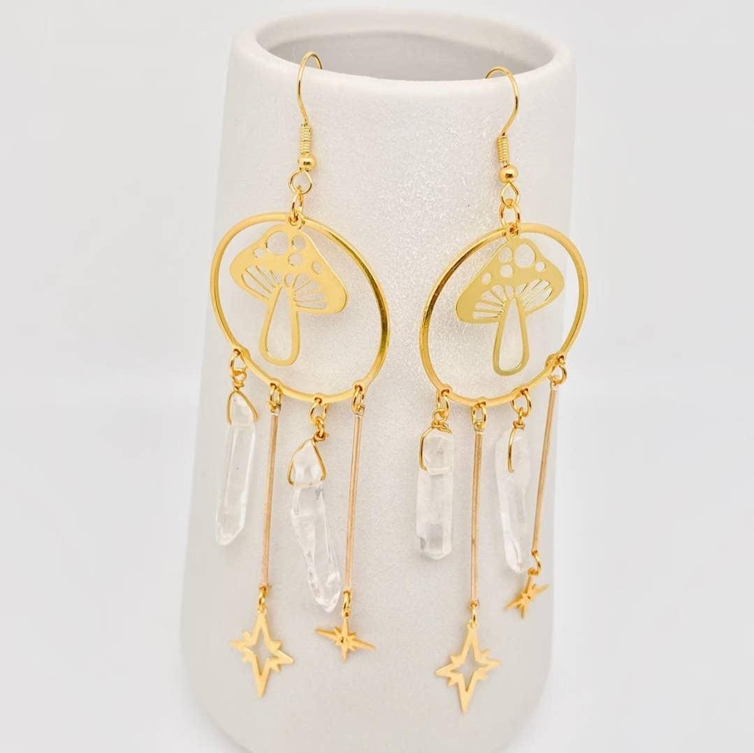 Quartz crystal and mushroom Earrings - Wild Raven
