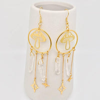 Quartz crystal and mushroom Earrings - Wild Raven