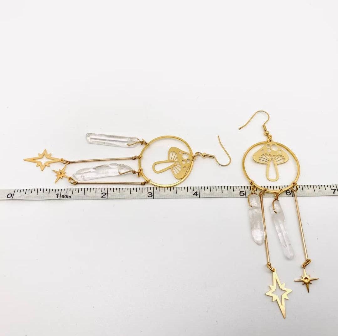 Quartz crystal and mushroom Earrings - Wild Raven