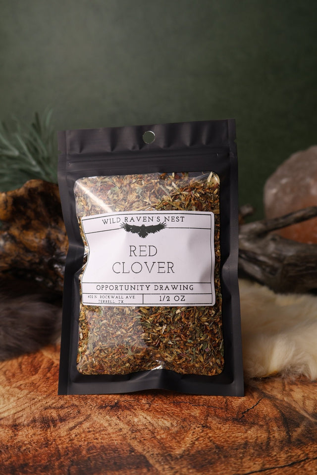 Red Clover dried herb in a 1/2 oz Wild Raven's Nest bag, Opportunity Drawing
