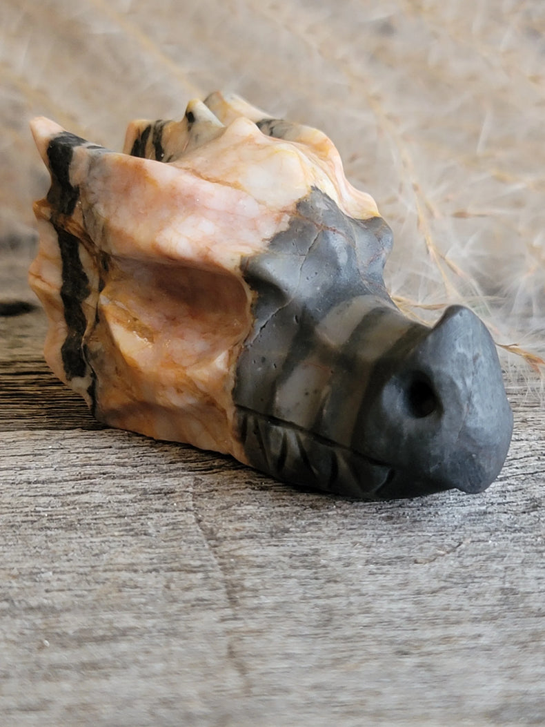 Pink Zebra Dragon Skull