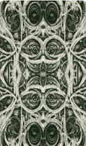 Intricate black and white tarot card back with ornate symmetrical pattern design