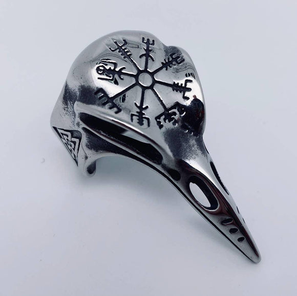 Stainless steel steel ring - Viking Compass Raven - Wild Raven
