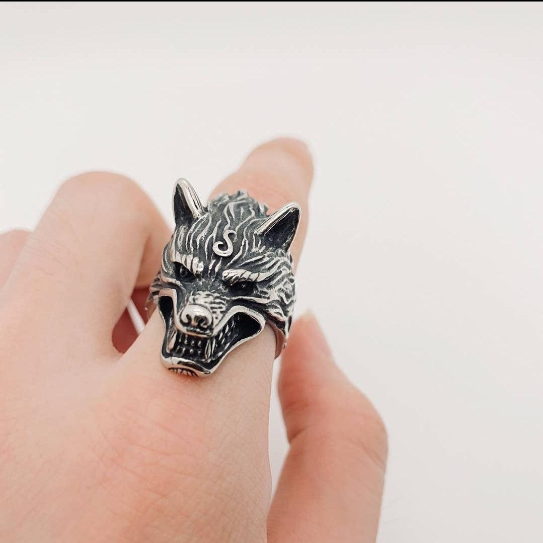 Stainless steel steel ring - Wolf size 10 - Wild Raven