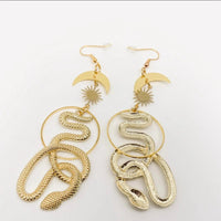 Star and moon Golden Snake Earrings - Wild Raven