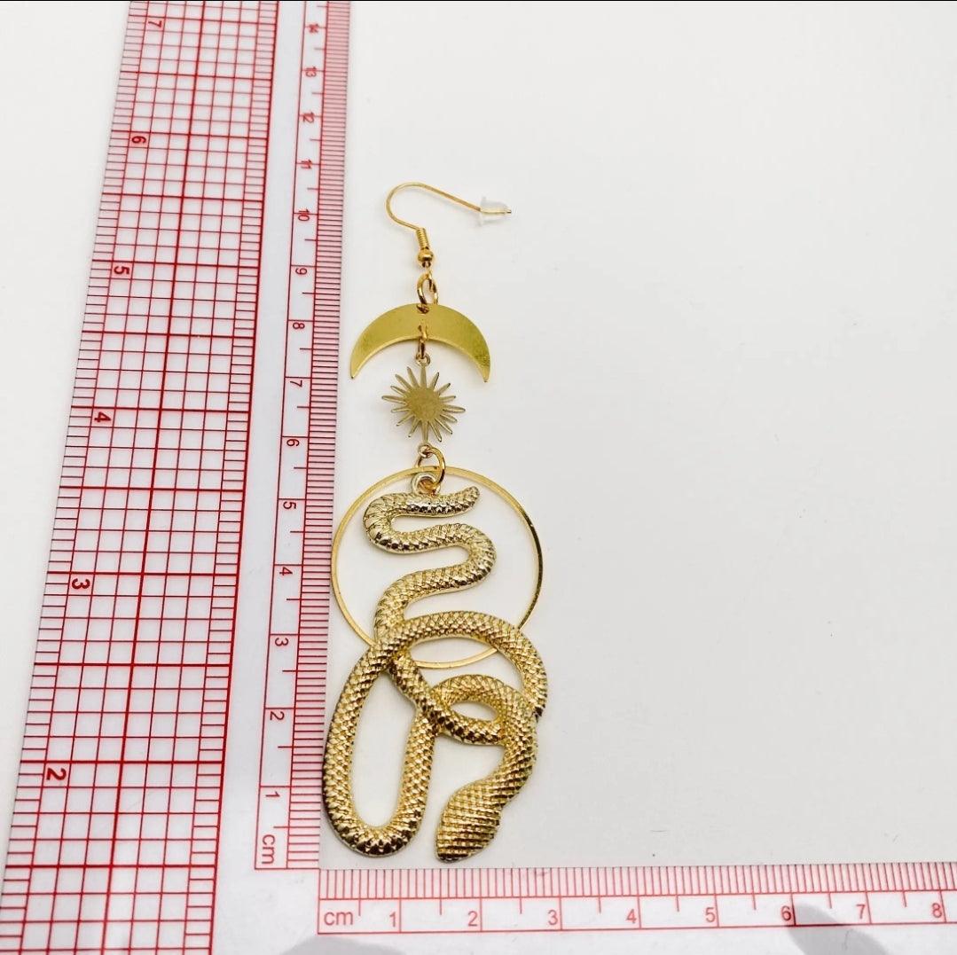 Star and moon Golden Snake Earrings - Wild Raven
