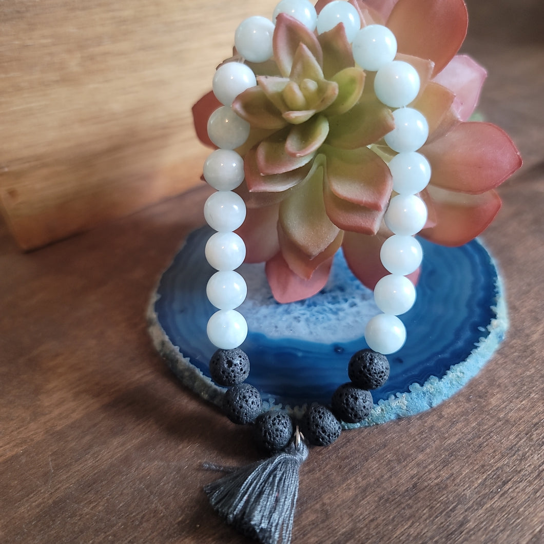 Aquamarine/Lava Stone Bracelet