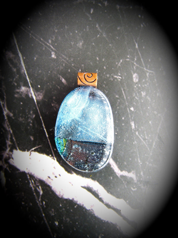Dichroic Fused Glass with copper Pendant - Wild Raven
