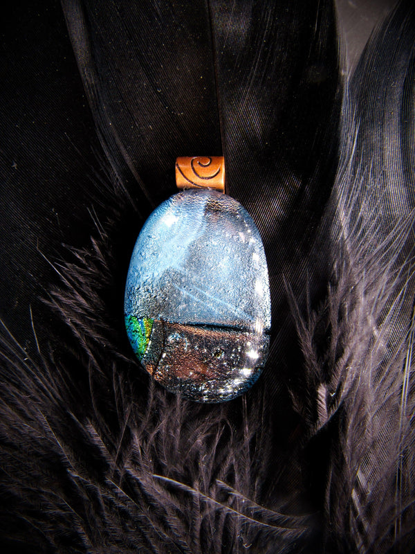 Dichroic Fused Glass with copper Pendant - Wild Raven