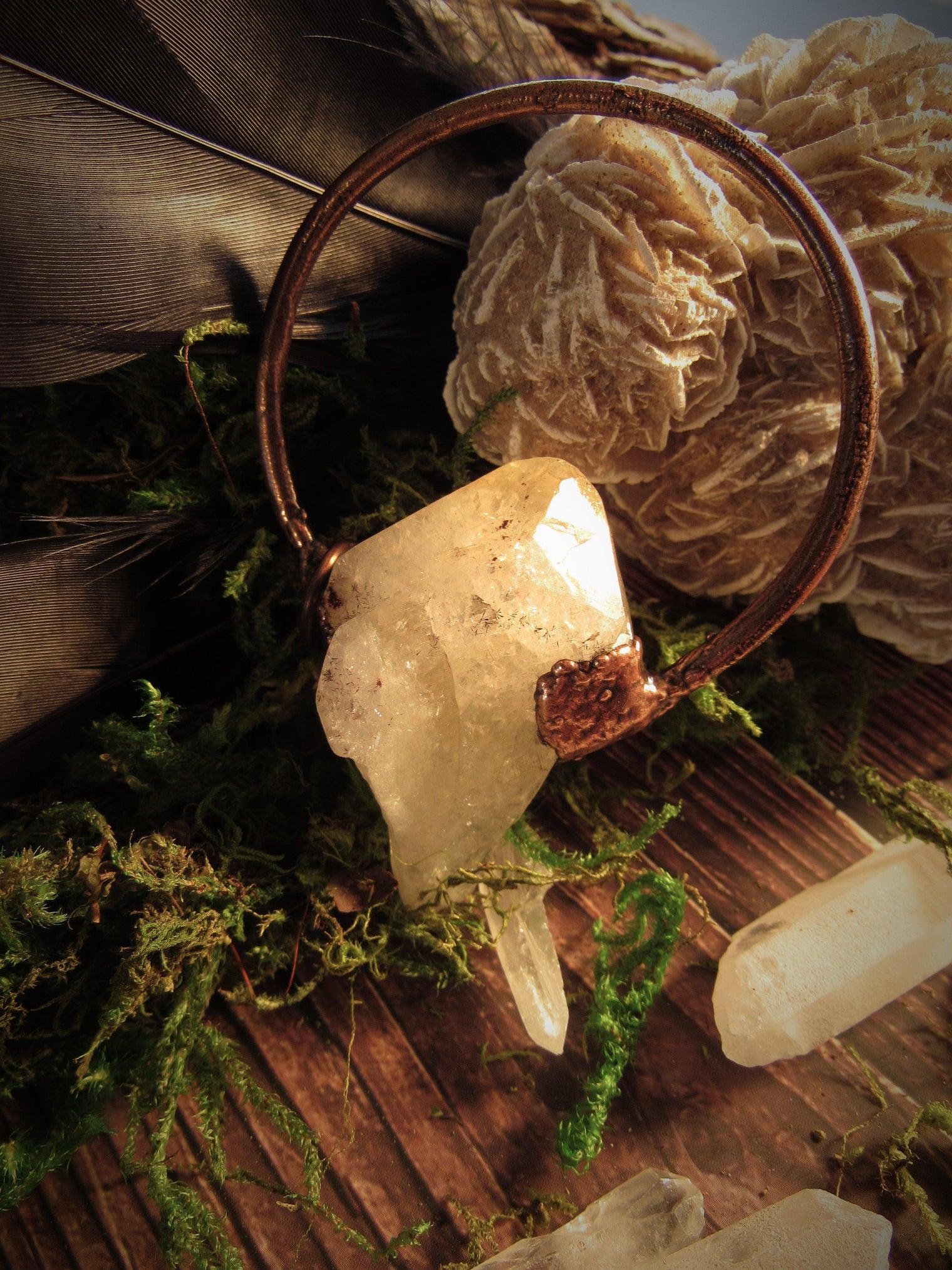 Large citrine point with Navel Chain Pendant - Wild Raven