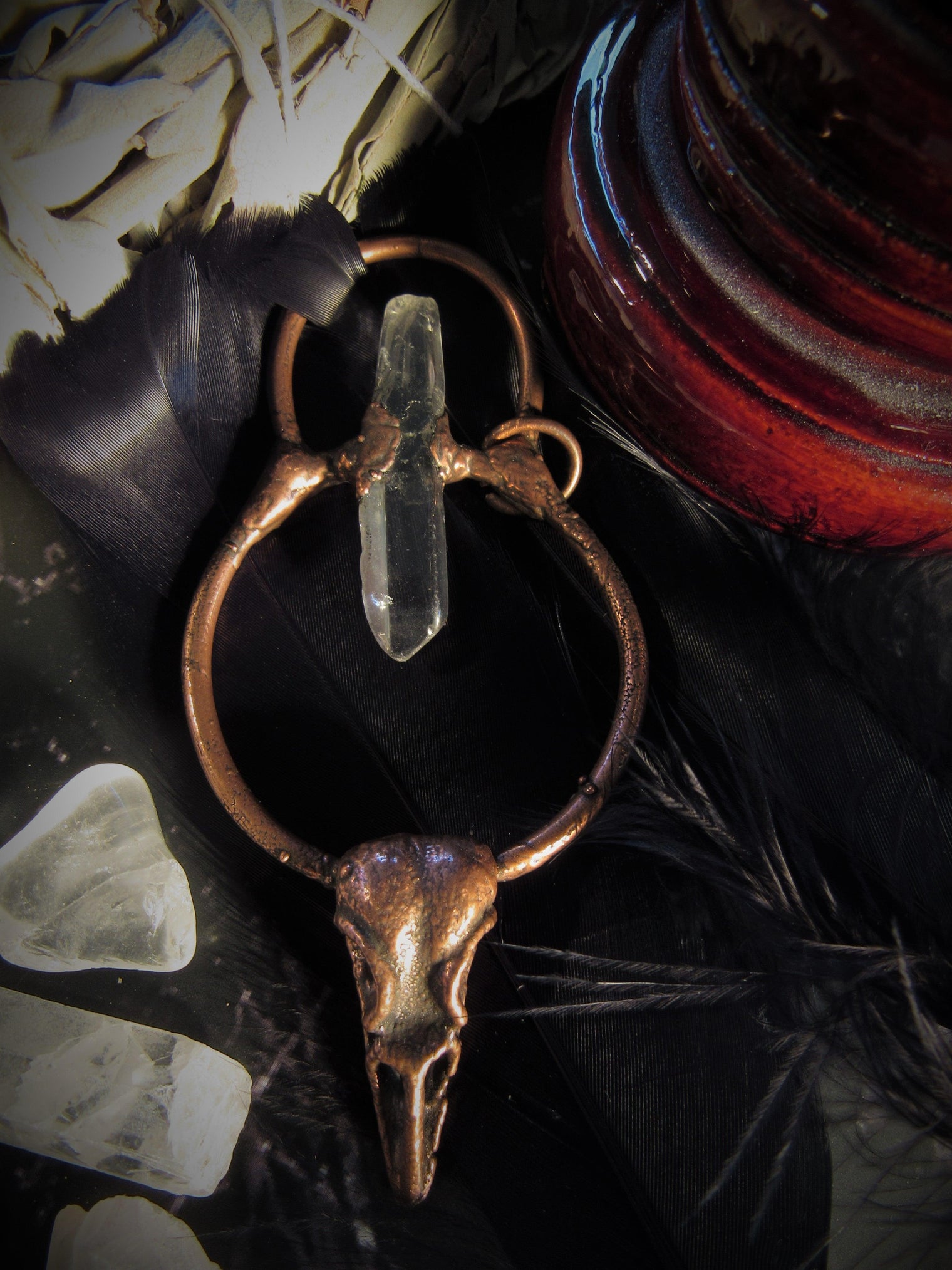 Quartz Crowned Raven Amulet - Wild Raven
