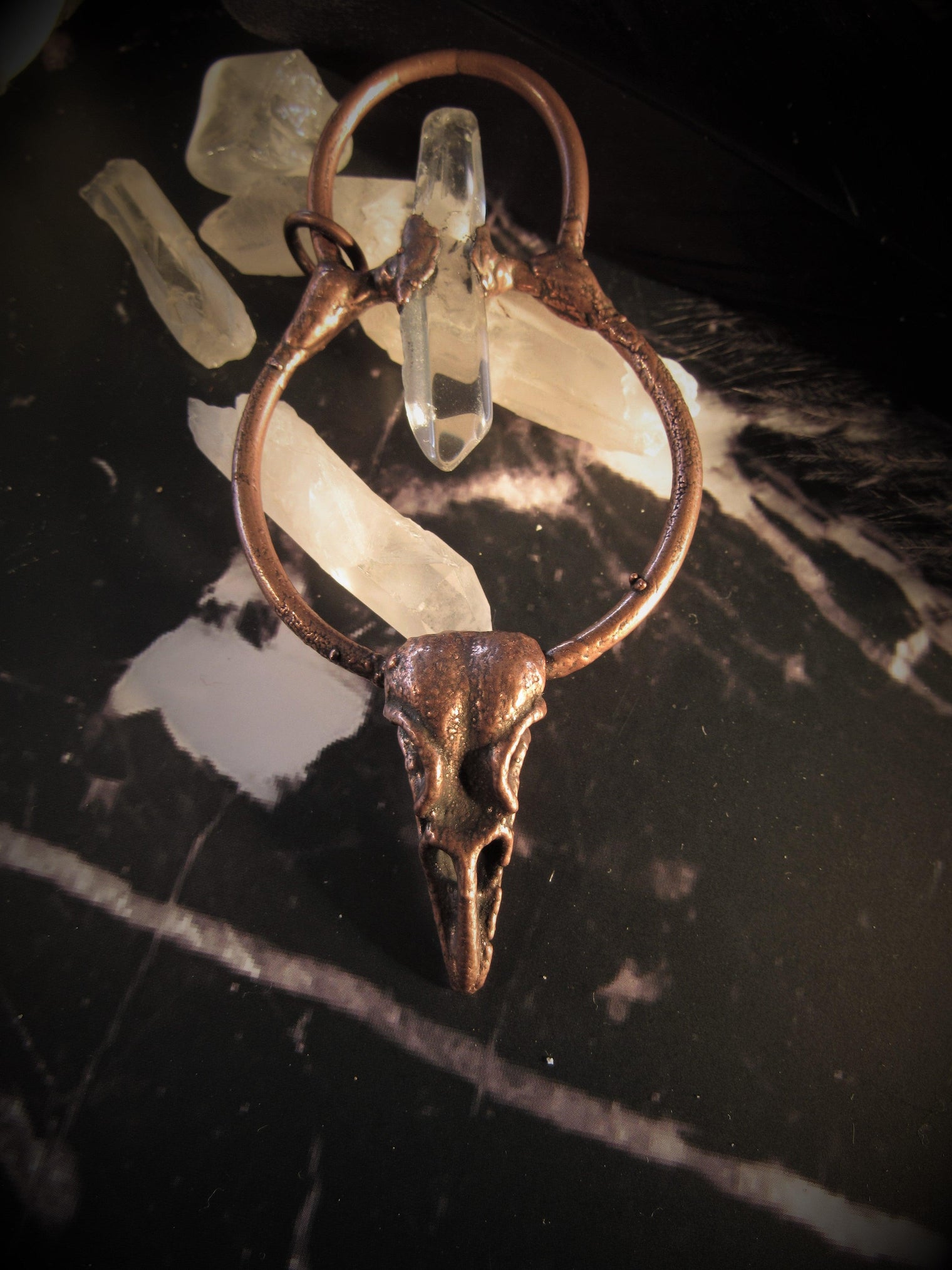Quartz Crowned Raven Amulet - Wild Raven
